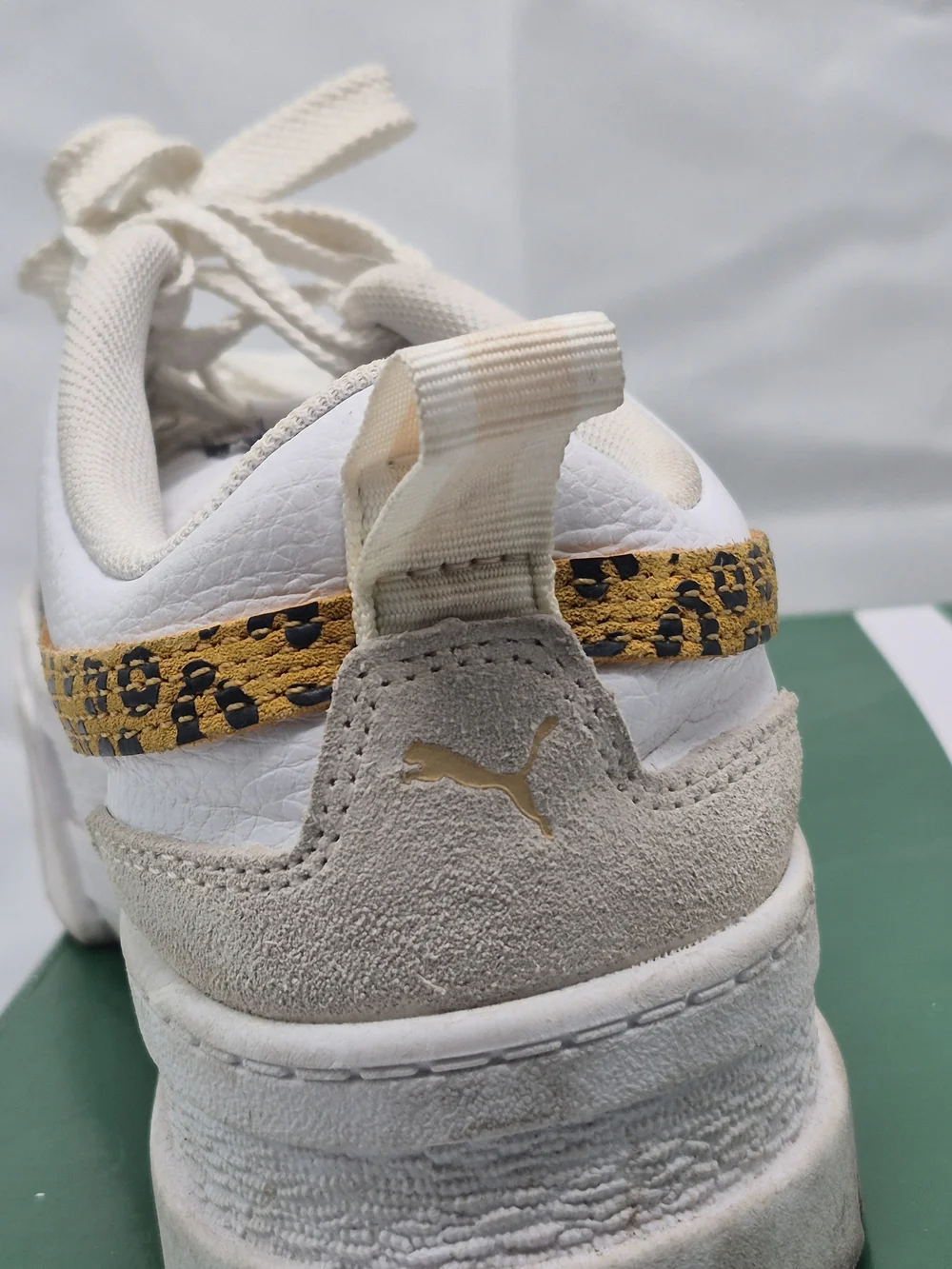 PUMA Kids' White Platform Sneaker with Leopard Accent